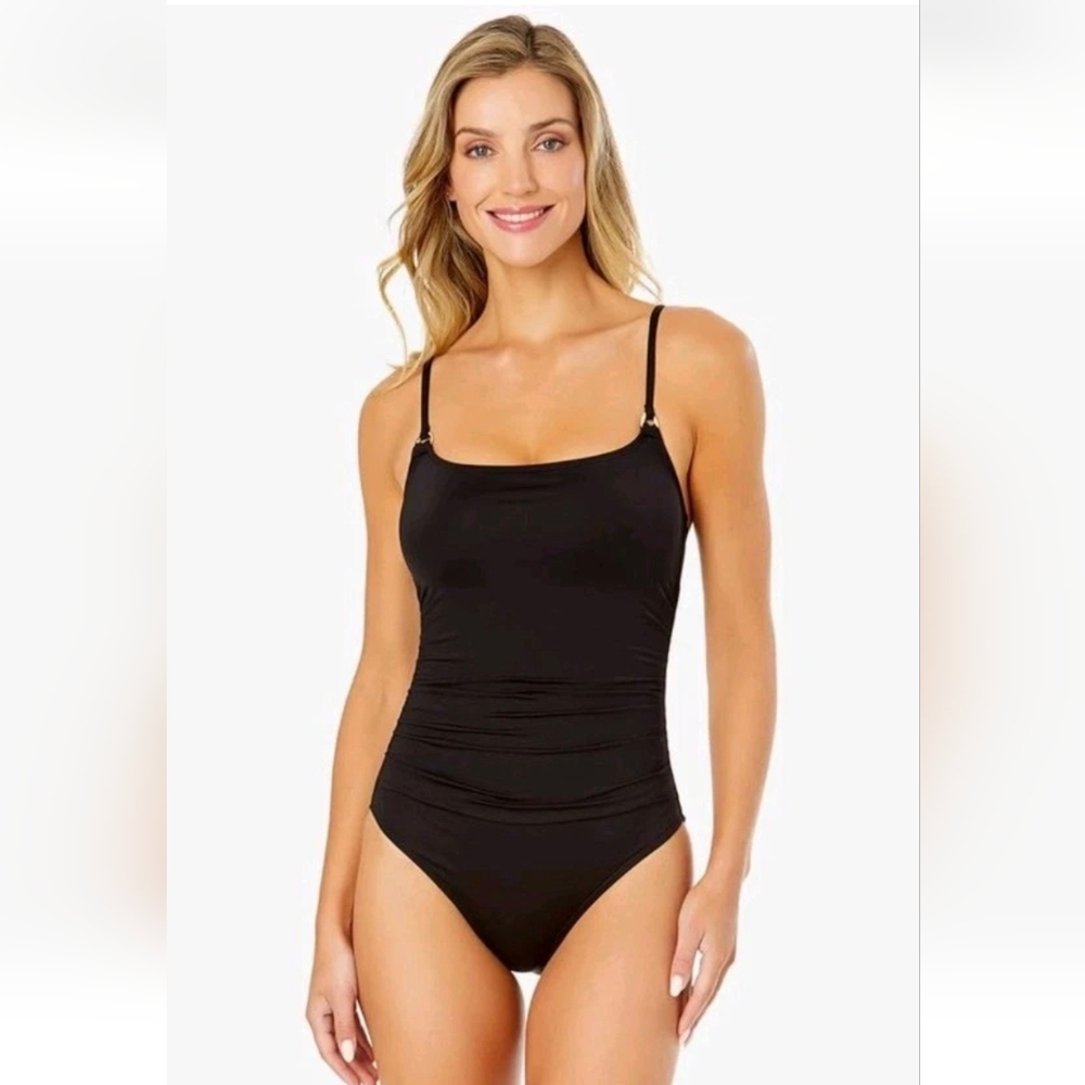 Anne Cole Shirred One Piece Swimsuit Black Women's 12 NWT